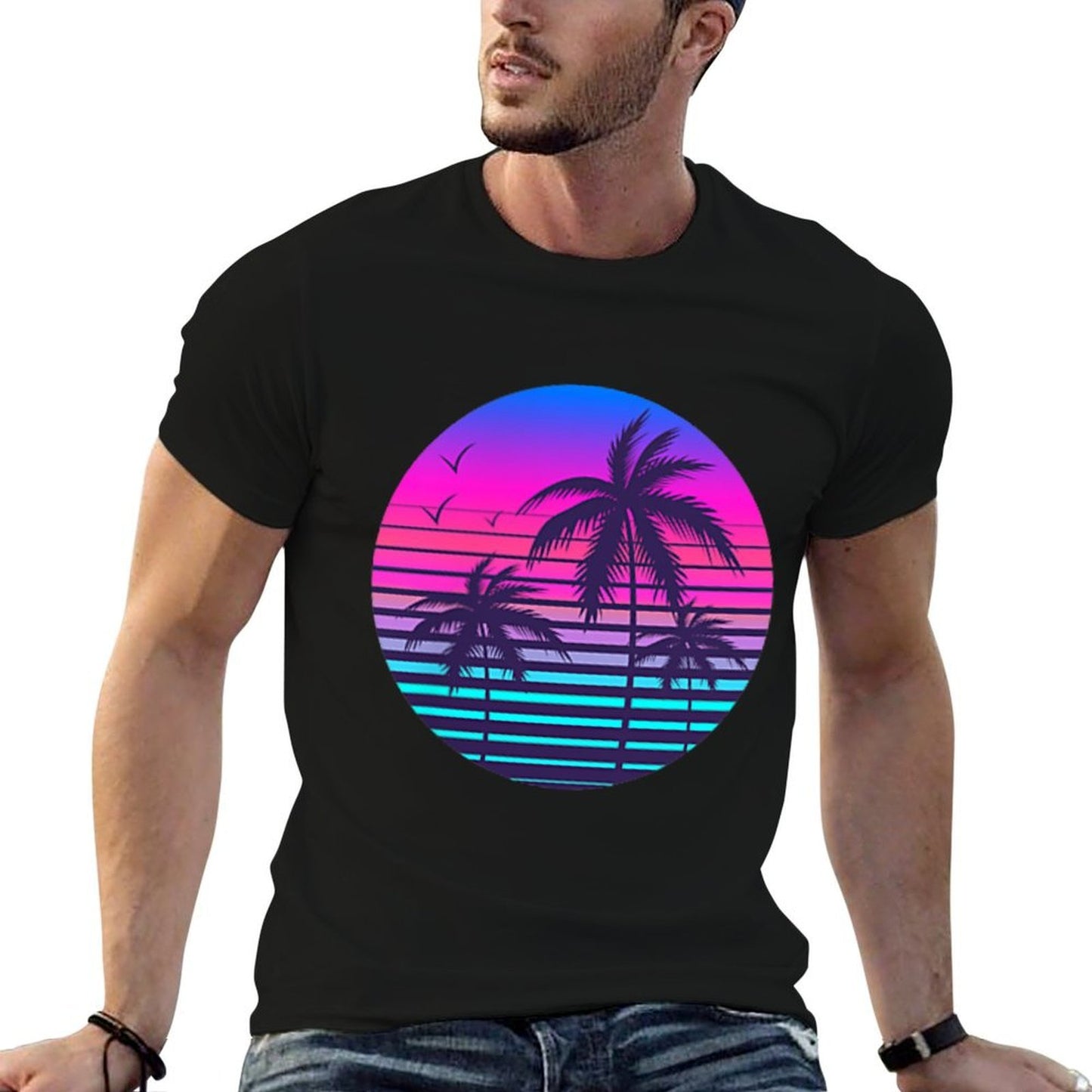 Sunset Cool Summer Vacation Men Women Beach Palm Tree  Graphic-printed T-Shirt