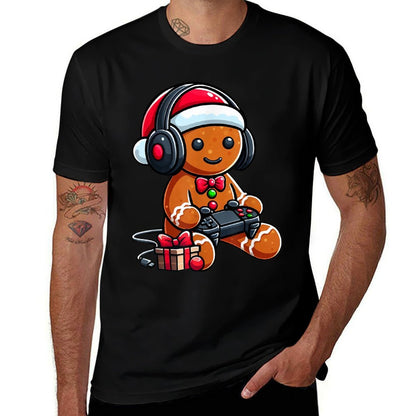 Funny Christmas Gamer Gingerbread Xmas Gaming Men Boys Kids  High-quality Stitching T-Shirt