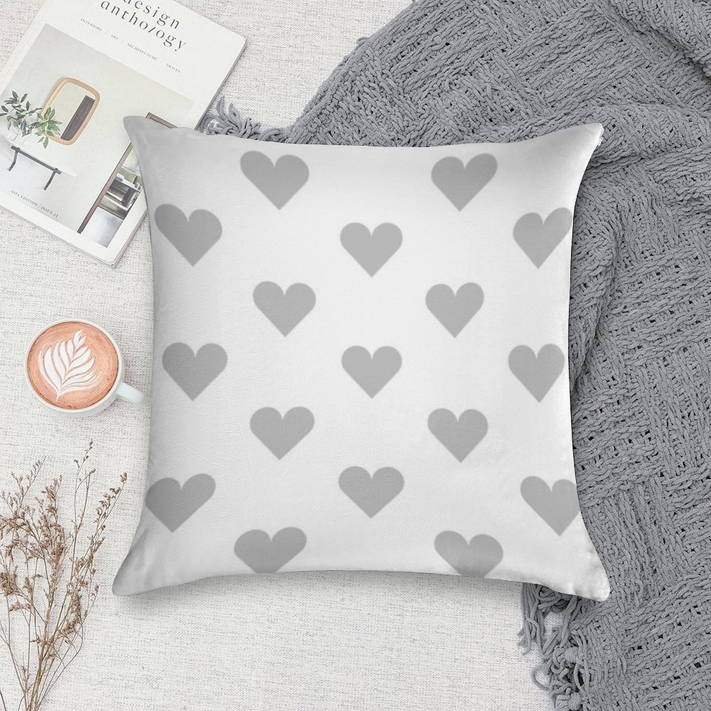 Medium SILVER GREY And WHITE LOVE HEARTS Soft Gift Ready Throw Pillow