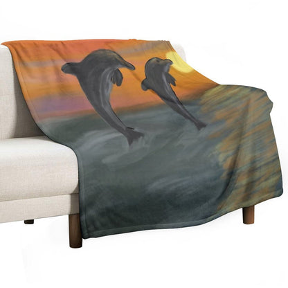 Dolphins at Sunset Easy Care Throw Blanket