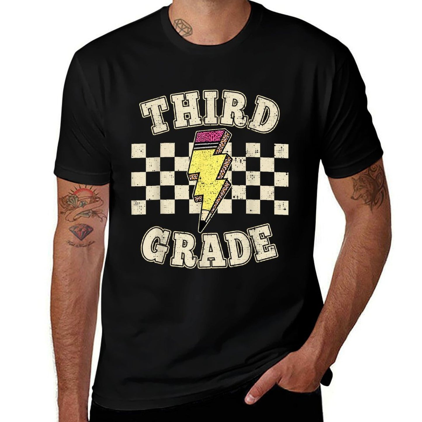 Retro Third Grade Teacher Lightning Bolt Pencil Teacher Kids  Tagless Design T-Shirt