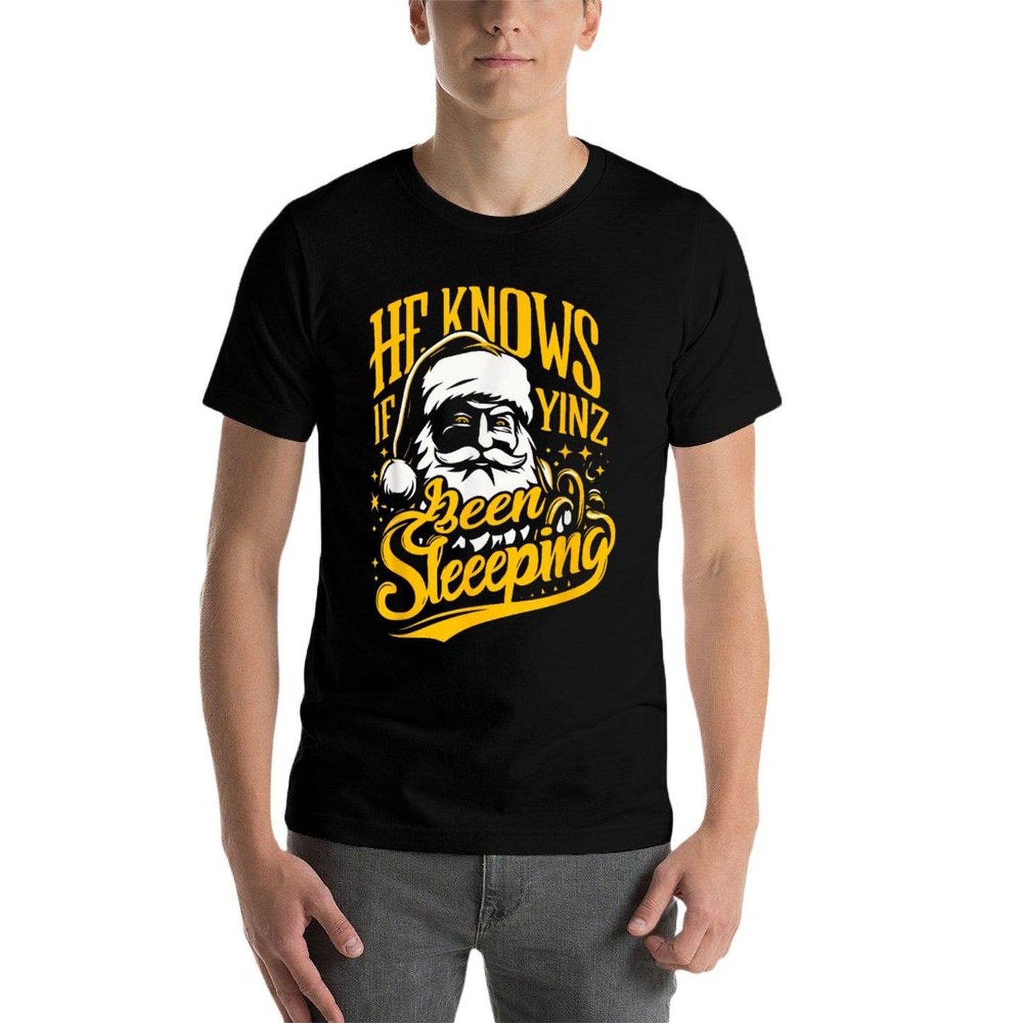 Yinzer Pittsburgh Christmas He Knows If Yinz Been Sleeping  Lightweight T-Shirt