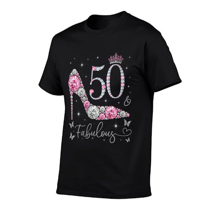 Womens 50 & Fabulous 50 Years Old And Fabulous 50th Birthday  Ribbed Collar T-Shirt