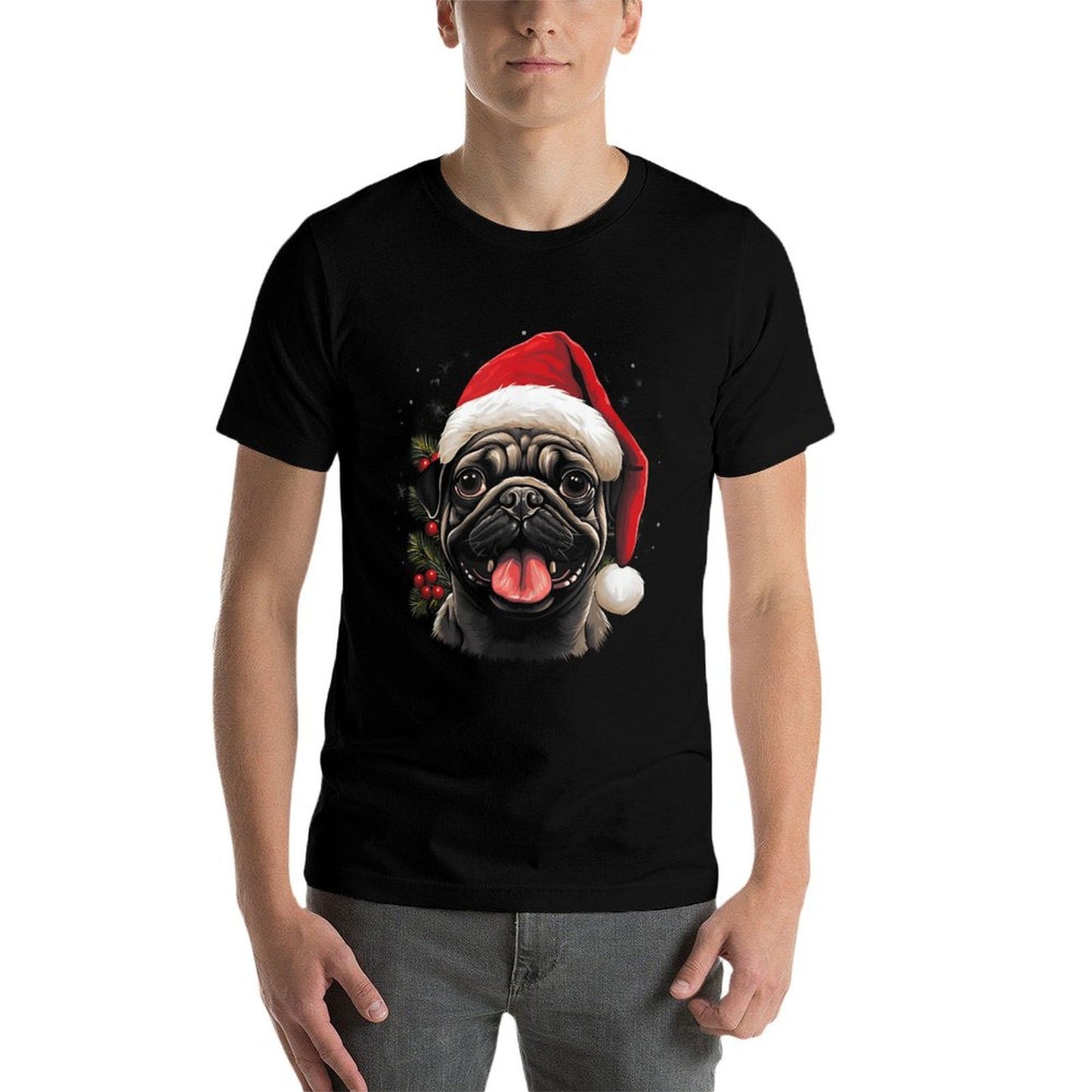 Pug Dog - Christmas Funny Santa Holiday Men Women Comfortable T-Shirt