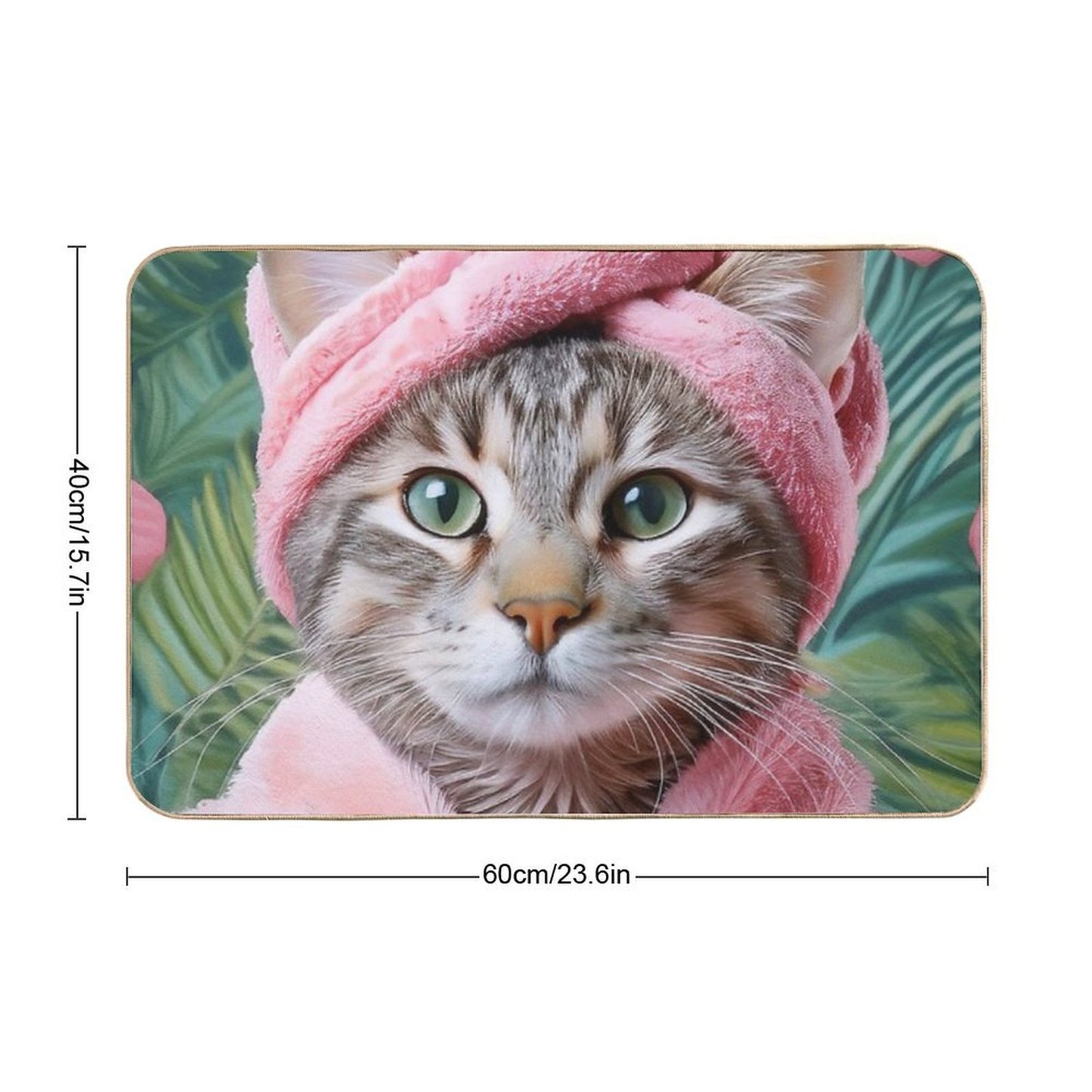 Relaxing Cat in Pink Robe And Towel Spa-Themed Cat Portrait  Odorless Bath Mat