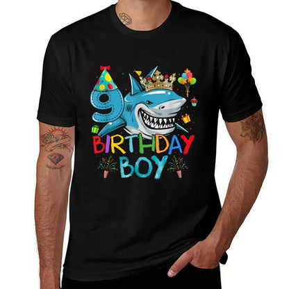 9th Birthday Shark Ocean Theme Party 9 Years Old For Boy  Easy-care T-Shirt