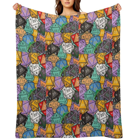Polyhedral Paradise Vibrant D20 Dice Pattern Multi-functional Throw Blanket