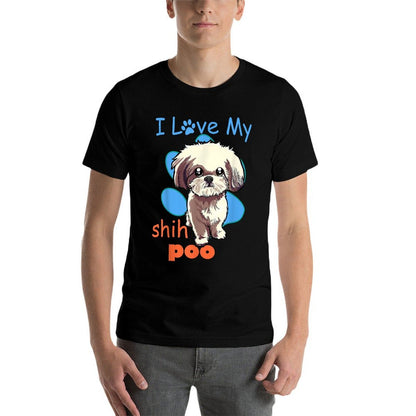 I Love My Shih Poo Best Dog Lover Paw Print Christmas  Graphic-printed T-Shirt