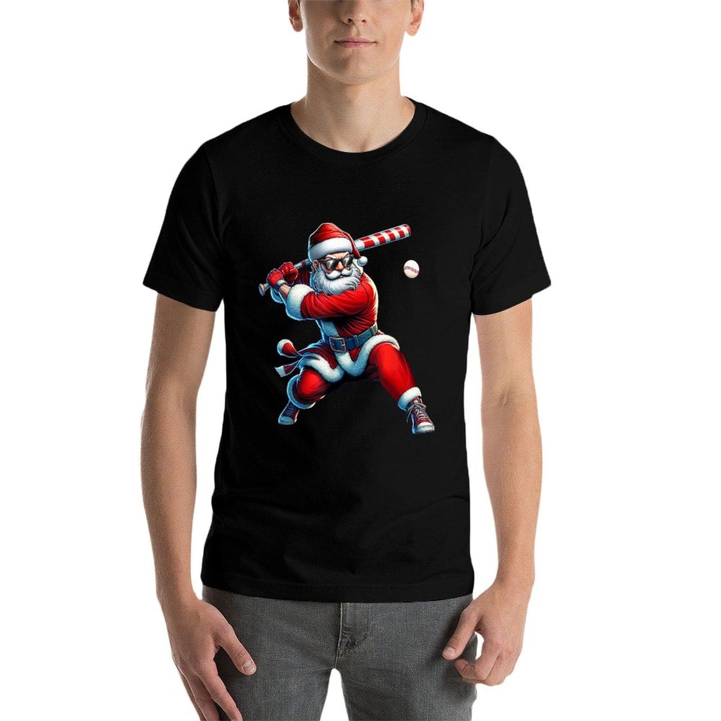 Santa Playing Baseball Men Boys Christmas Baseball Player  Tagless Design T-Shirt