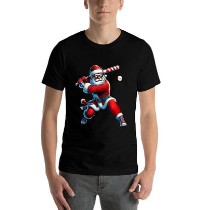 Santa Playing Baseball Men Boys Christmas Baseball Player  Tagless Design T-Shirt