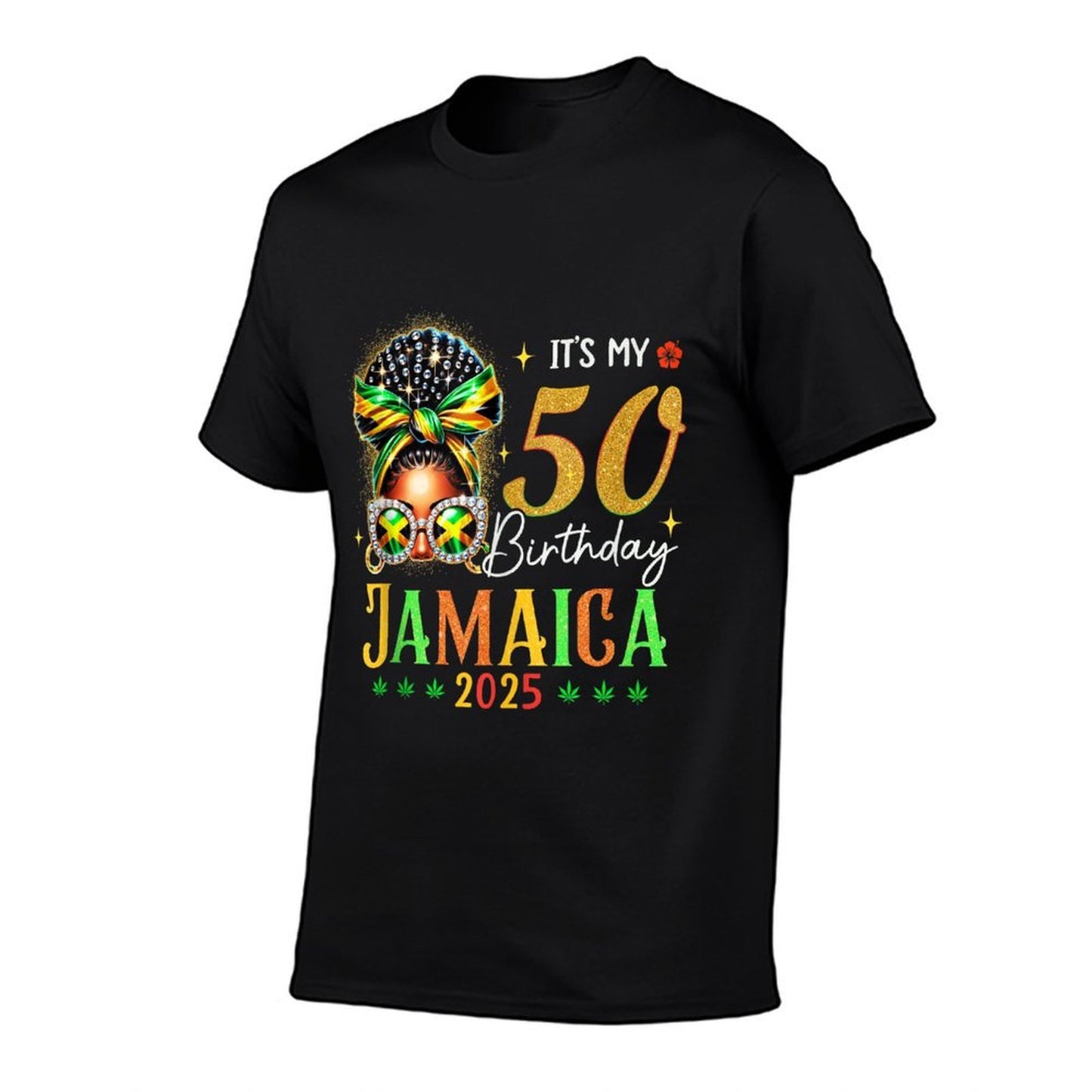 Its My 50th Birthday Party Jamaica 2025 Bow Afro Squad  Polyester Blend T-Shirt