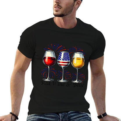 Red Wine  Blue 4th Of July Wine Glasses American USA  Slim-fit Cut T-Shirt