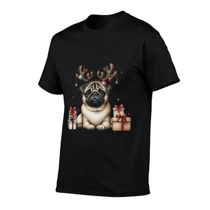 Pug Santa Christmas Tree Lights Xmas Boys Men Dogmas Dog  Relaxed-fit T-Shirt