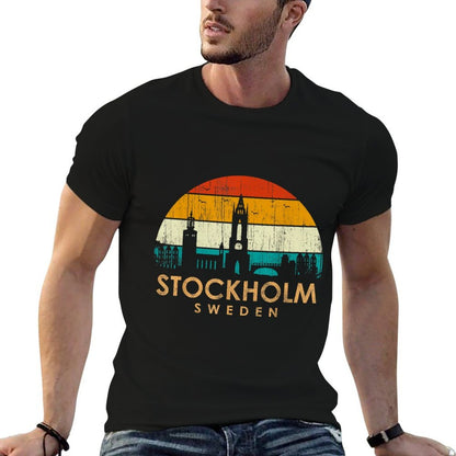 Vintage Retro Style Landscape Sun Skyline Stockholm Sweden  Vintage-inspired T-Shirt