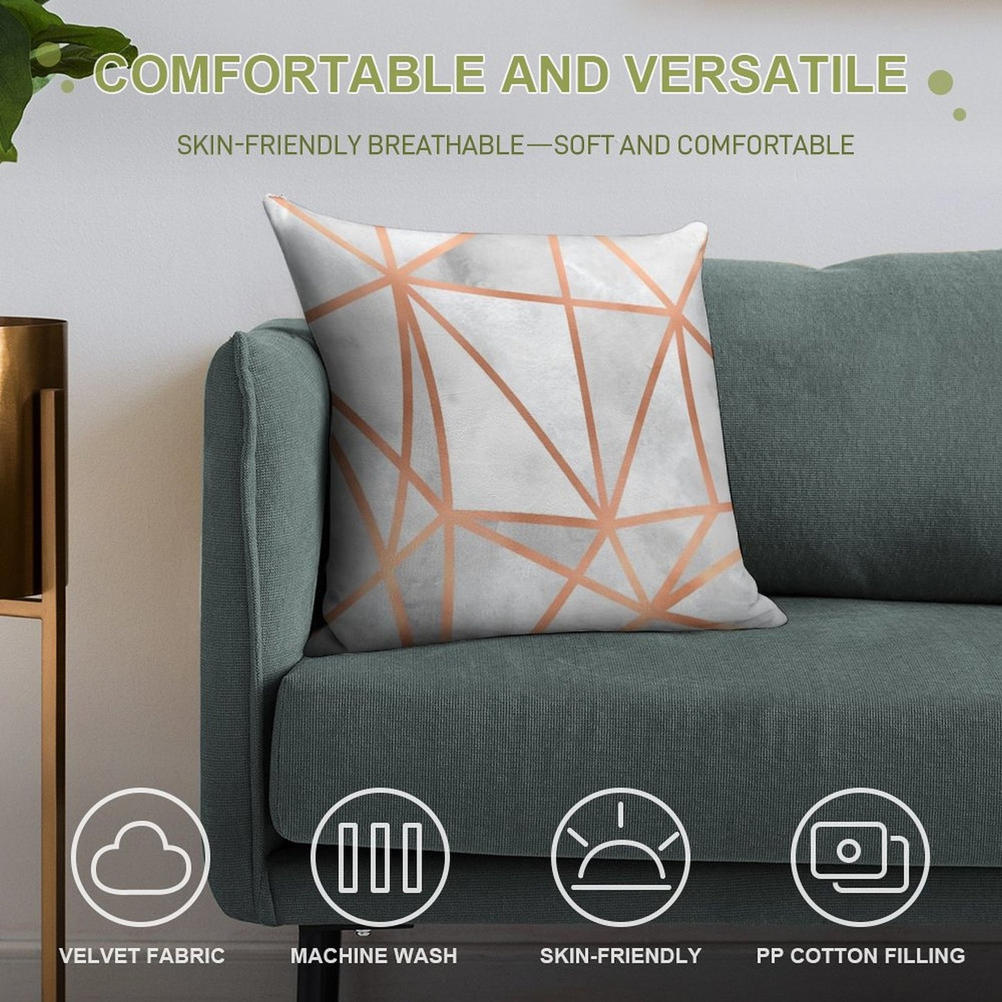 White & Copper Geo Soft Fade-Resistant Throw Pillow