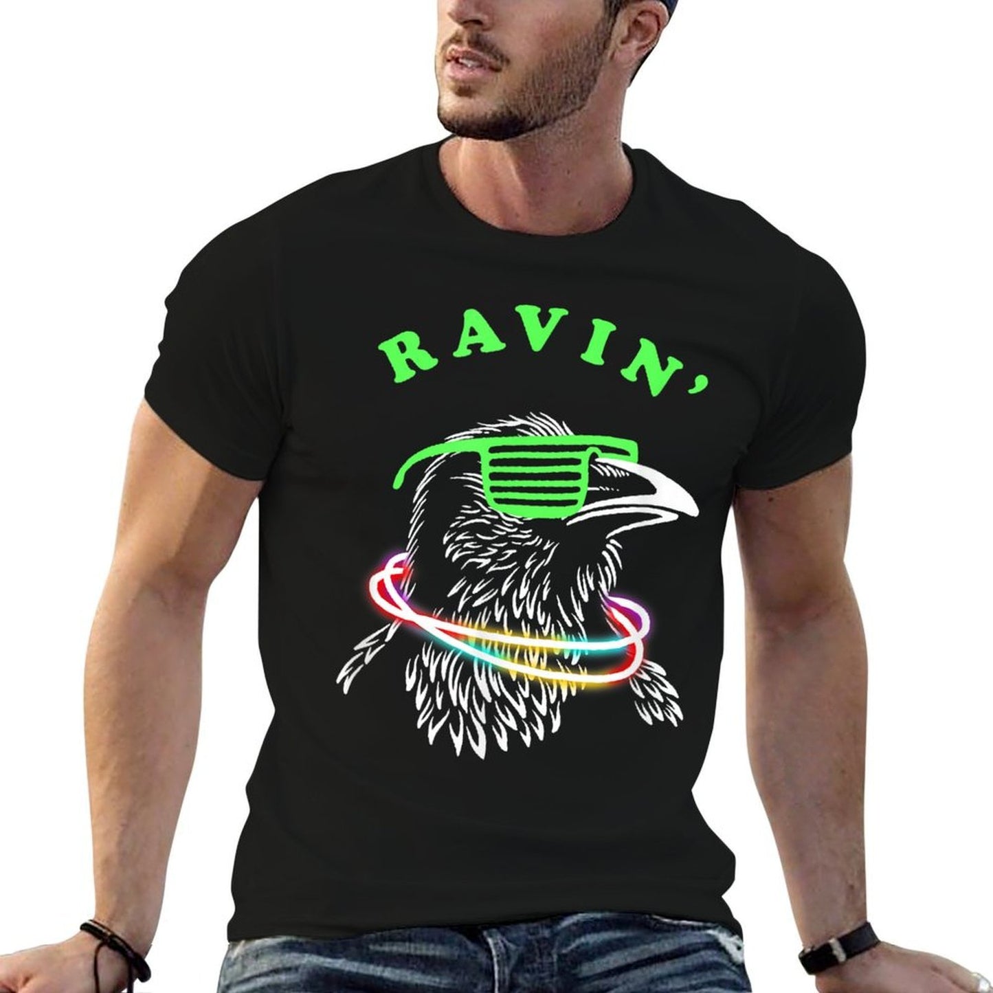 Ravin Raven - Rave Party Neon Bird Funny  Durable T-Shirt