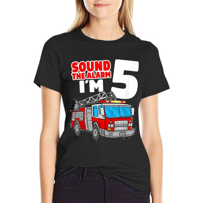Kids Fire Truck 5 Year Old Firefighter Five 5th Birthday Boy  Relaxed-fit T-Shirt