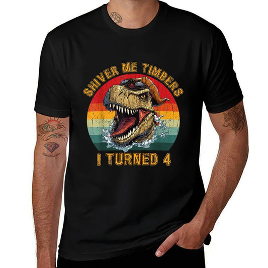 Funny Cute 4th Birthday 4 (four) Years Old Trex Pirate  Stretchy T-Shirt