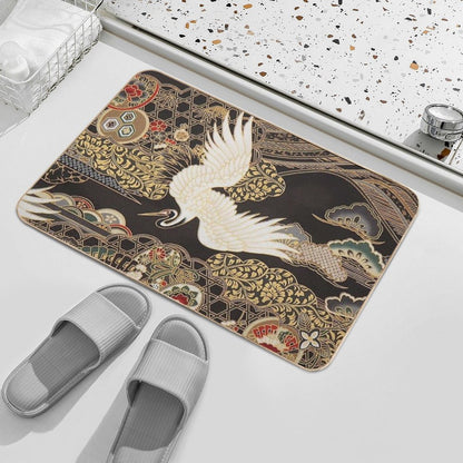 VintageJapanese Cranes Gold And Black  Slip-Resistant Bath Mat