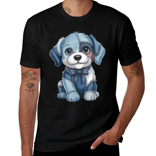 Dog Pattern Denim Patchwork Art Denim Patch Animal Dog  Affordable Price T-Shirt