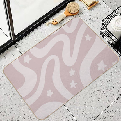 Retro Liquid Swirl & Stars Abstract Pattern Gray Pink  Easy To Clean Bath Mat