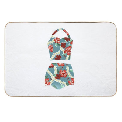 Vintage Blue Tropical Bathing Suit  Stain-Proof Bath Mat