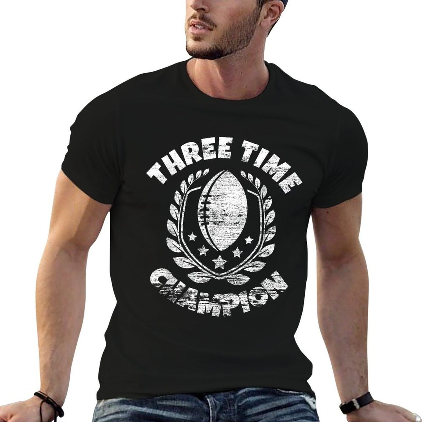 Three Time Fantasy Football Champ Champion  Fade-proof Color T-Shirt