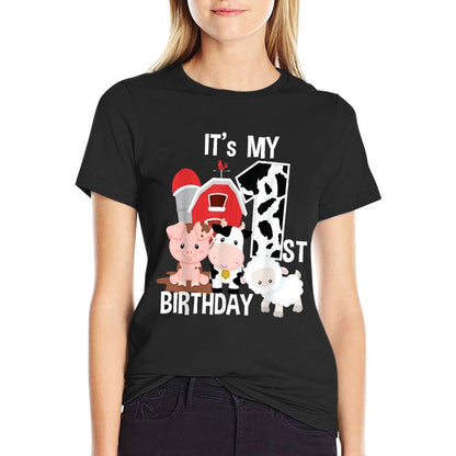 Farm Animals 1 Year Old It's My 1st Birthday Party  Lightweight T-Shirt