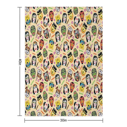 Vintage Halloween Masks And Hard Candy Sustainable Throw Blanket
