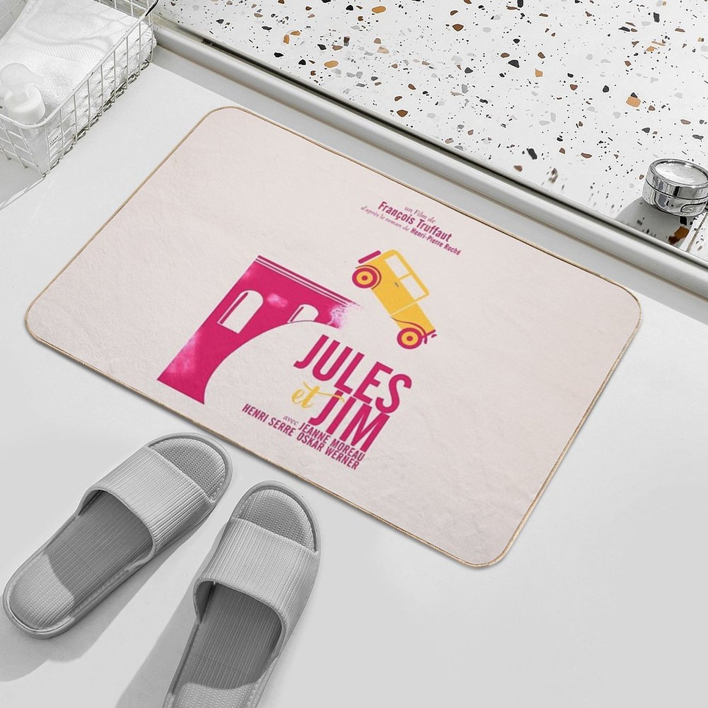 Jules Et Jim, Minimalist Movie Poster for  François Truffaut Film with Jeanne Moreau (french New Wave Cinema) Durable Bath Mat