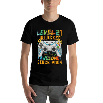 Level 21 Unlocked 21st Birthday Video Game Player Since 2004  Quick-drying T-Shirt