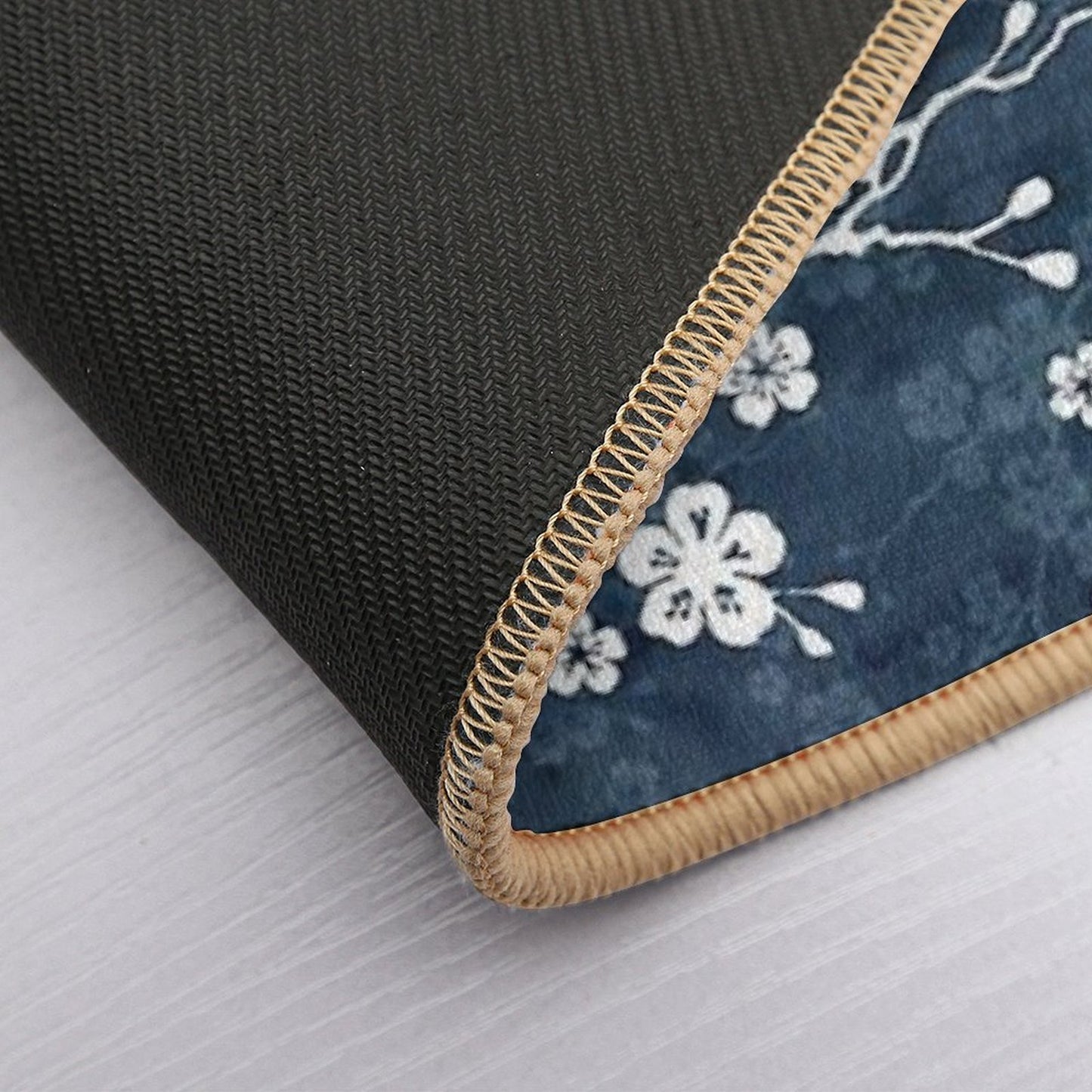 Navy And White Cherry Blossom Pattern  Non-Slip Bath Mat