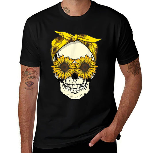 Skull Sunflower Bandana Floral Sun Flowers Pattern Cute Goth  Slim-fit Cut T-Shirt