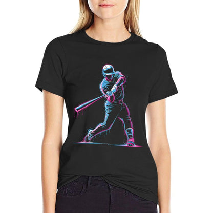 Neon Baseball Player Swinging Drip Art Design  Affordable Price T-Shirt