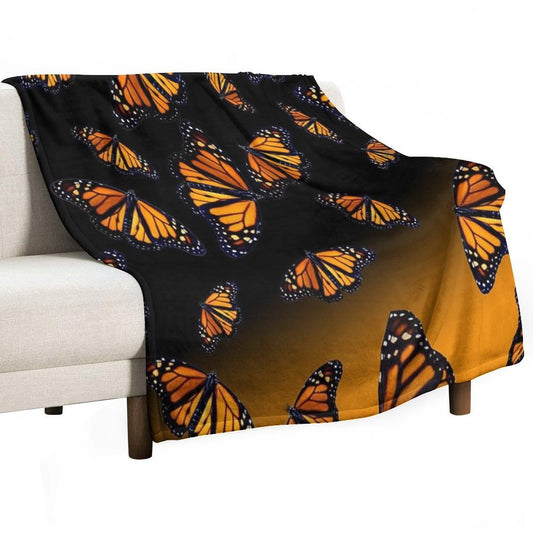 Orange Monarch Butterflys Wrinkle-free Throw Blanket
