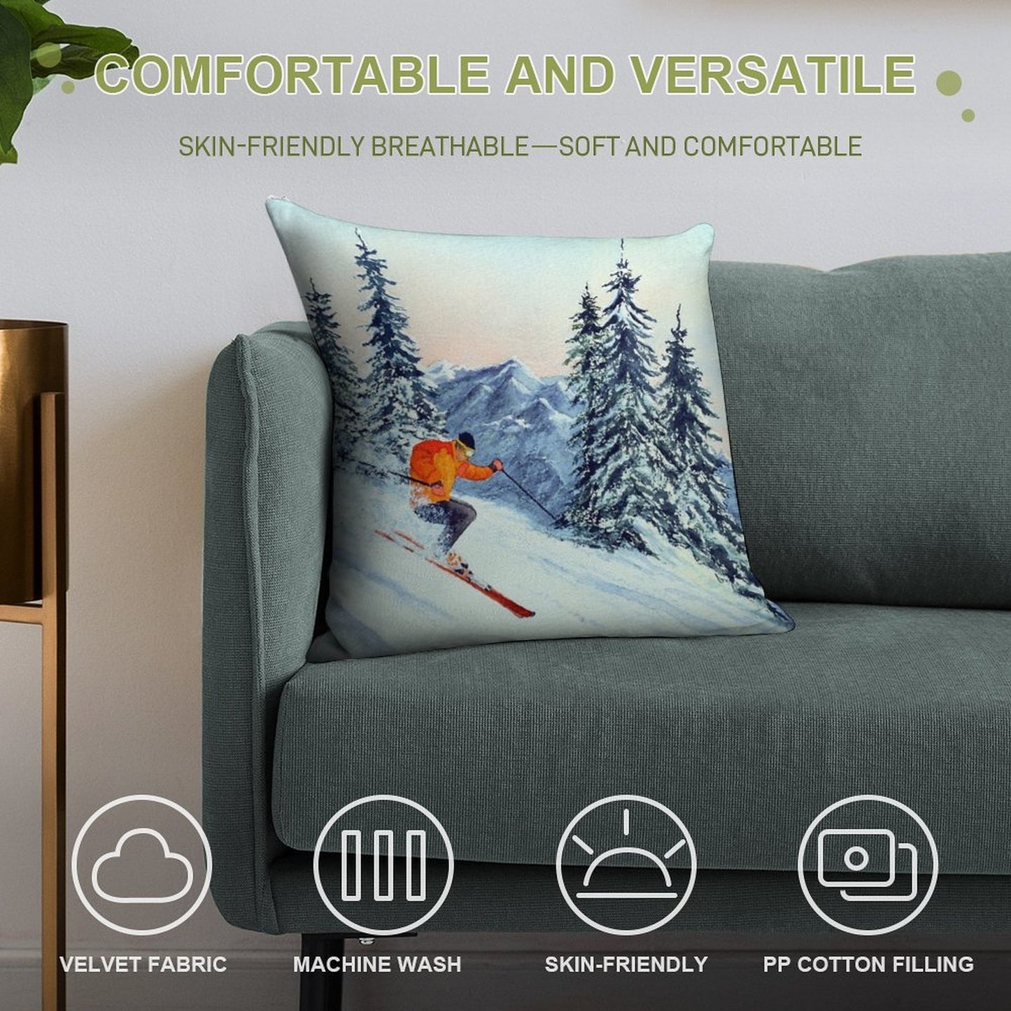 Skiing - The Clear Leader Soft Washable Throw Pillow