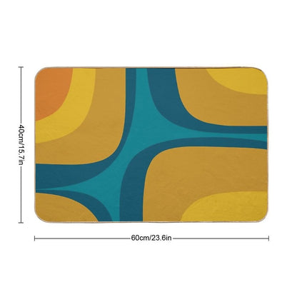 Retro Groove Pattern Mustard Teal  Anti-Trip Bath Mat