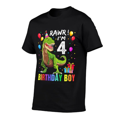 Kids 4 Year Old 4th Birthday Boy T Rex Dinosaur  Cotton T-Shirt