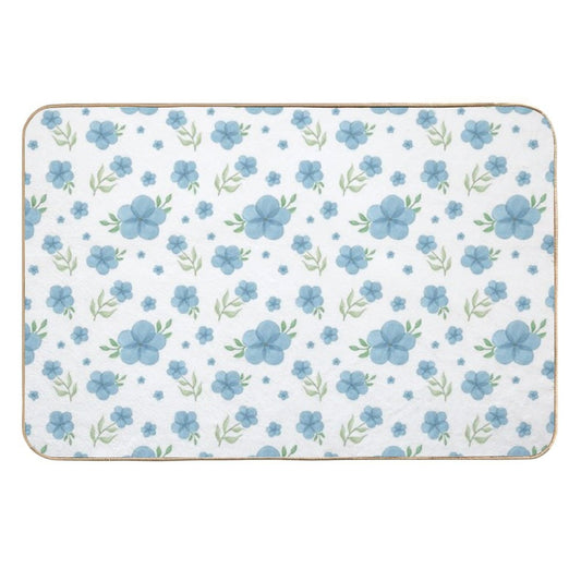 Watercolor Blue Wild Flowers Pattern with White Background  Long-Lasting Bath Mat