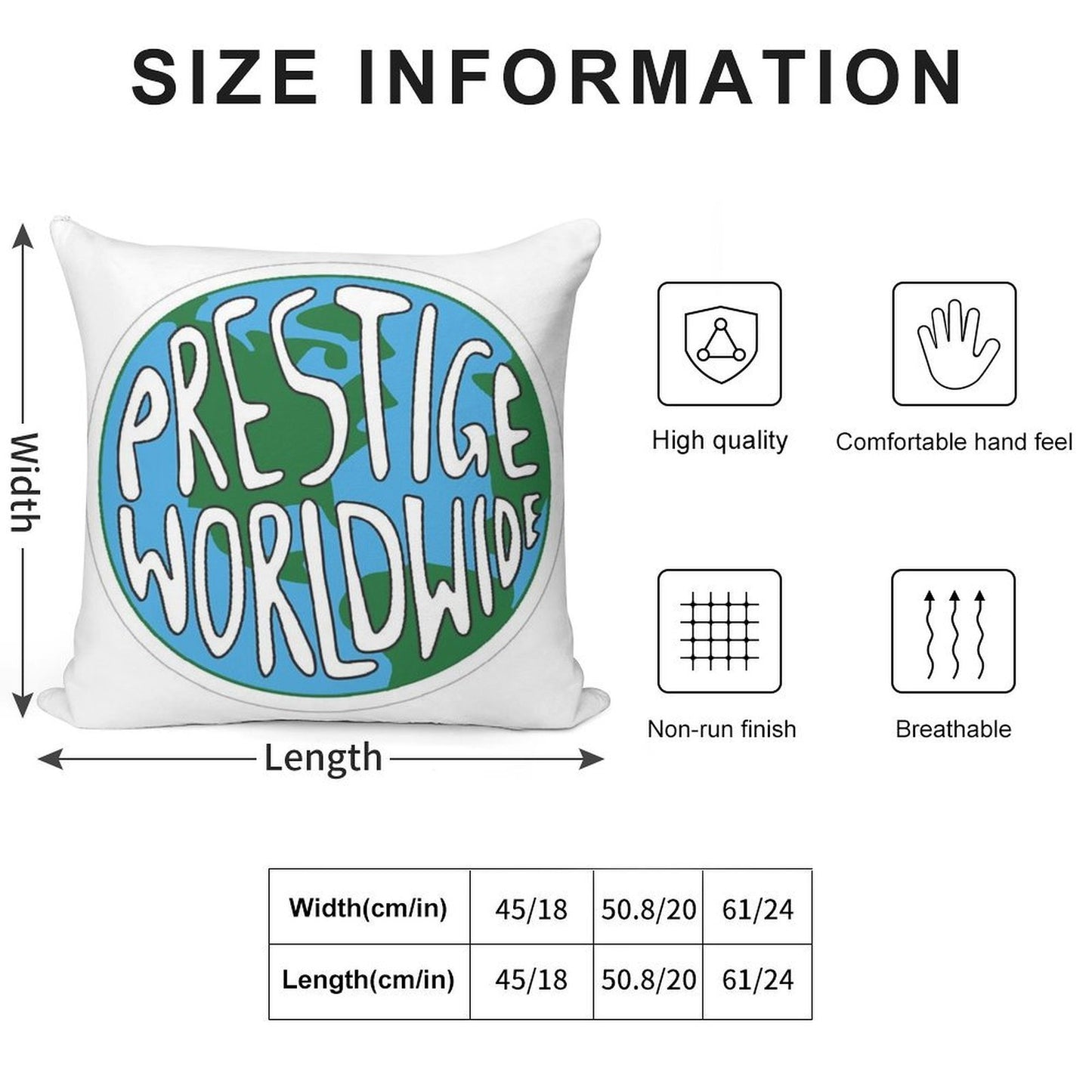 Prestige Wordwide Soft Hidden Zipper Throw Pillow