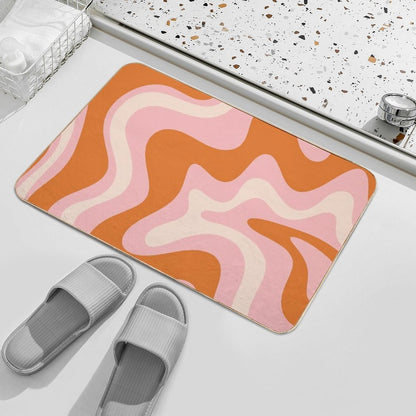 Liquid Swirl Retro Modern Abstract Pattern in Orange Pink Cream  Non-Slip Bath Mat