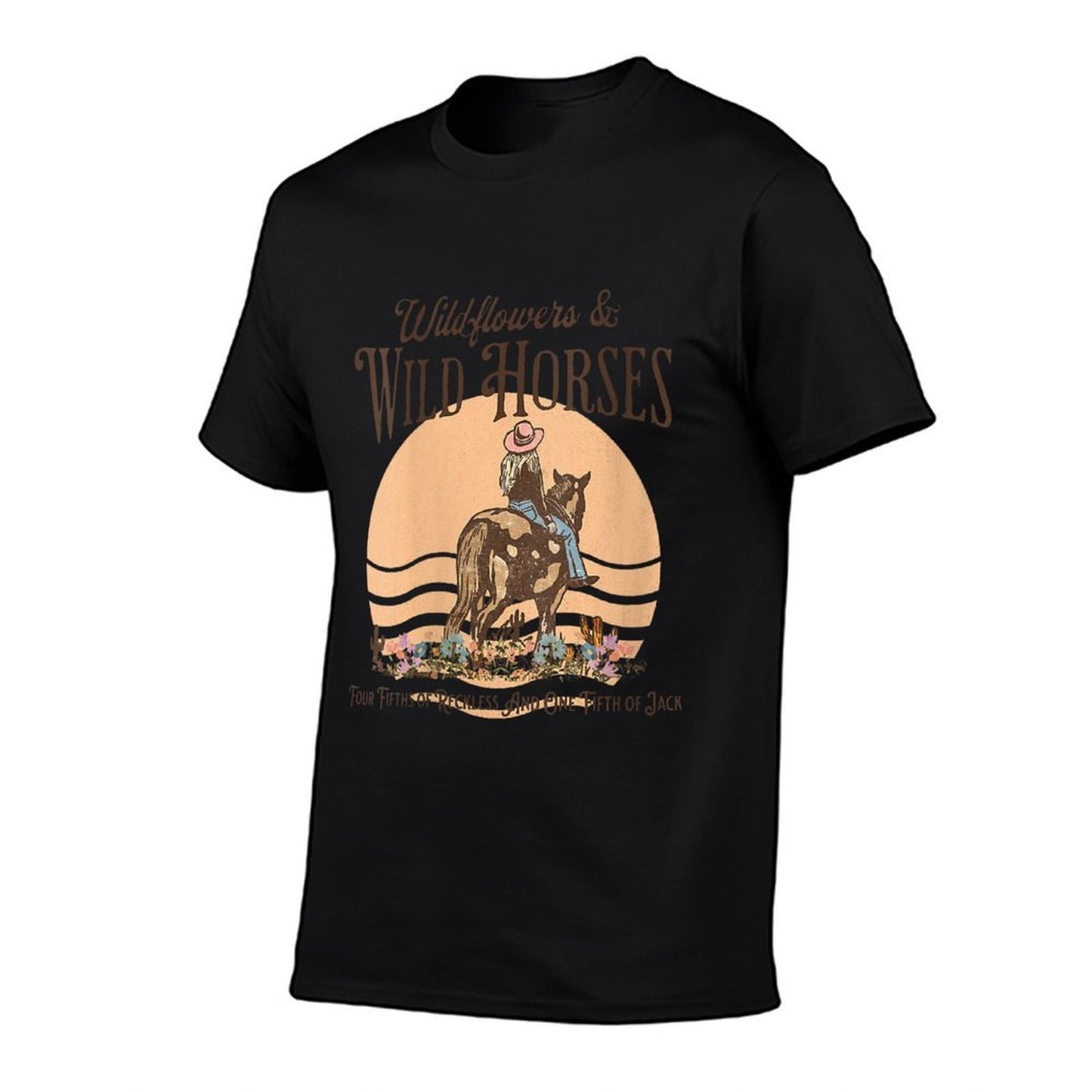 Womens Wildflowers  Wild Horses Western Cowgirl Cowboy  Wrinkle-resistant T-Shirt