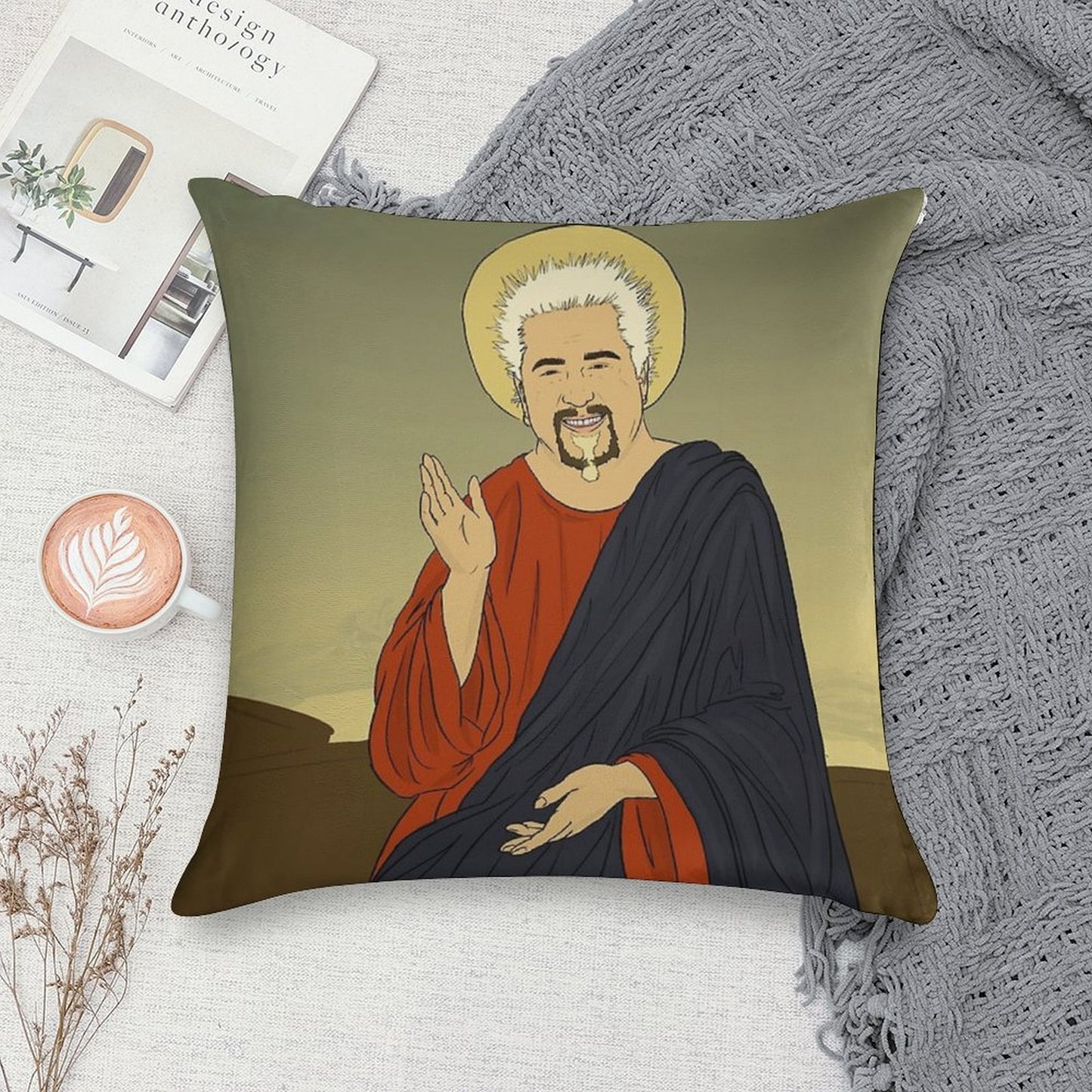 Guy Fieri Jesus Soft Hidden Zipper Throw Pillow