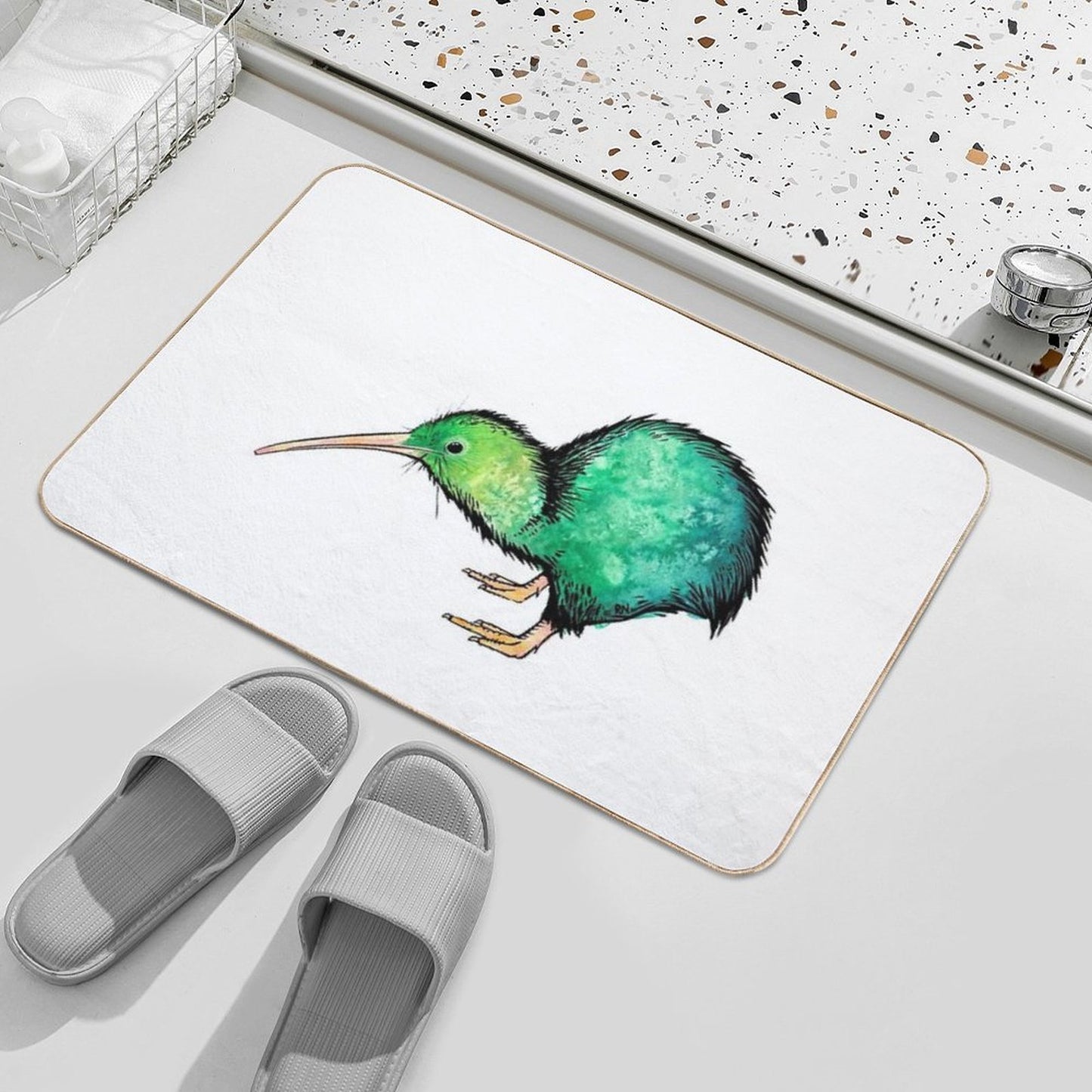 Cute Kiwi - Watercolour Art Durable Bath Mat