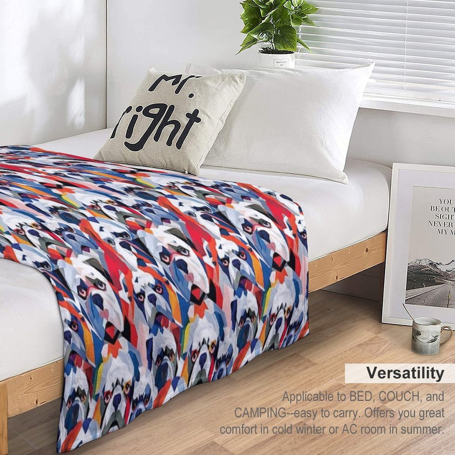 Bulldog in Geometric Camouflage Pattern Lightweight Throw Blanket
