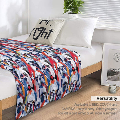 Bulldog in Geometric Camouflage Pattern Lightweight Throw Blanket