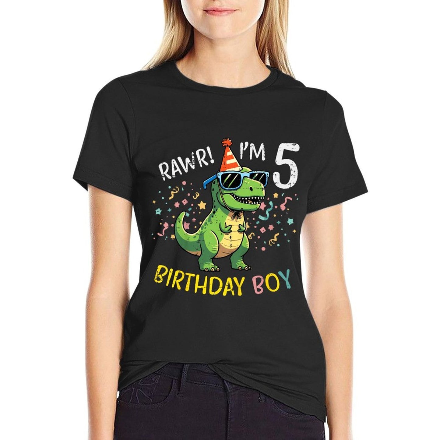Kids 5th Birthday Trex Bday Boy Rawr Im 5 Years Old Boys Kids  Graphic-printed T-Shirt