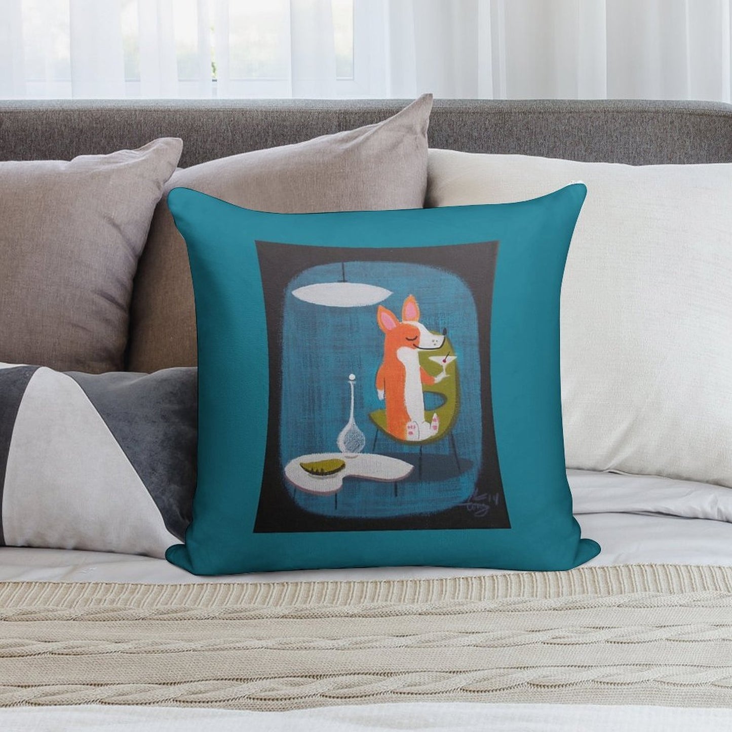 Corgi At Home Soft Short Plush Fabric Throw Pillow