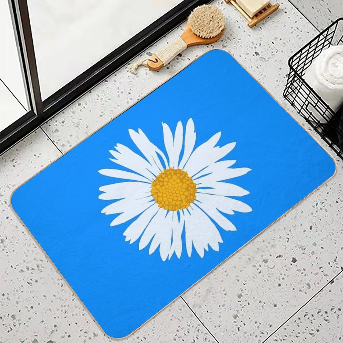 Hand-painted Daisy Blossom - Botanical Illustration Bellis Perennis  Slip-Resistant Bath Mat