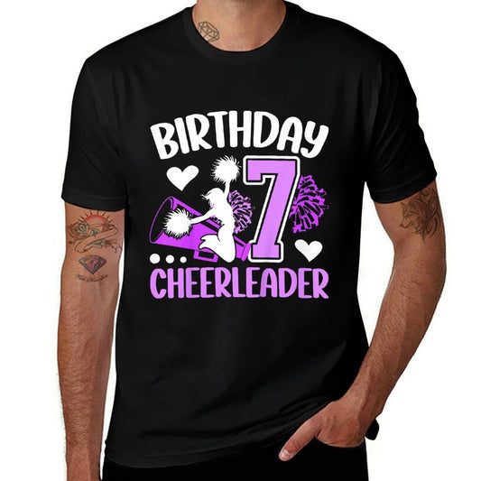 Kids 7th Cheer Birthday Party Seven Year Old Cheer Girl  Tagless Design T-Shirt